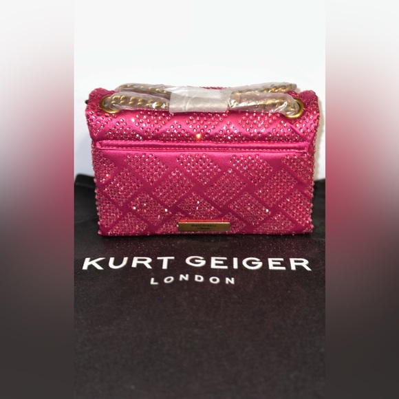 NWT Kurt Geiger London Bright Pink Mini Embellished Satin Crossbody Bag - Picture 3 of 8